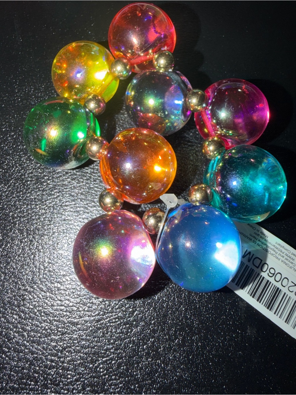 Iridescent Multicolor Bead Stretch Bracelet - Sparkling Round Beads